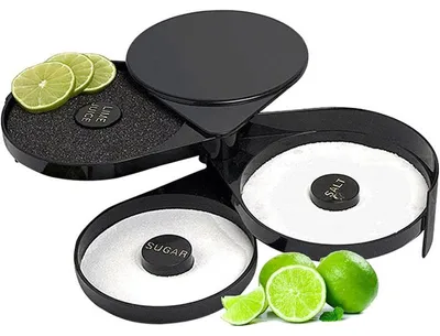 Produktbild von Glasrimmer 3-stufig für Cocktails – Bar Zubehör für Margarita Salz & Gewürze | Faltbarer Glasrand Befeuchter für Barkeeper