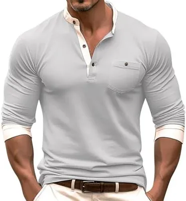 Produktbild von Langarmshirt für Herren mit Henley-Knopfleiste, lässiges körpernahes Langarmhemd für Männer