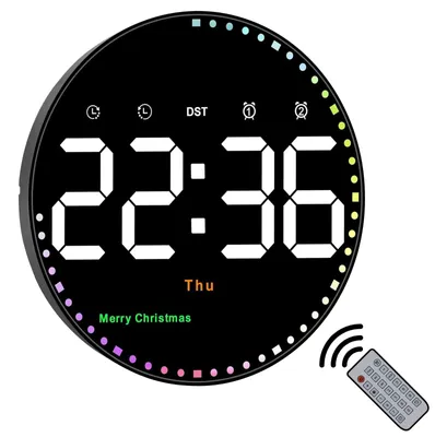 Digitale runde Wanduhr 25,4 cm, LED, mit Fernbedienung, 2 Alarme