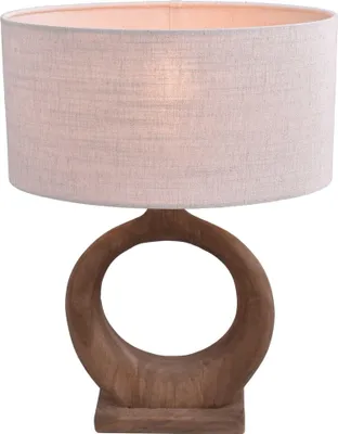 Produktbild von Tischleuchte Holz Stoff E27 54 cm hoch Natur Beige Modern Tischlampe