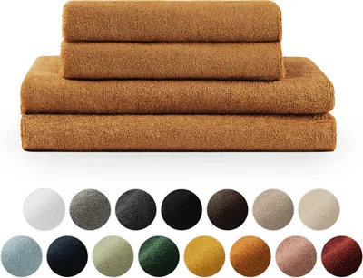 Immagine prodotto di Set di asciugamani in spugna premium Blumtal con asole per appendere - Cotone  Oeko-TEX, morbido, altamente assorbente - 2X asciugamano da bagno (70x140 cm), 2X asciugamano per le mani (50x100 cm), Pumpkin Spice (marrone)