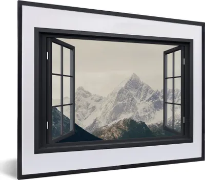 Produktbild von MuchoWow® MuchoWow® Gerahmtes Poster Aussicht - Berg - Schnee 40x30 cm - Poster mit zchwarzem Bilderrahmen - Bilderrahmen - Poster im Rahmen