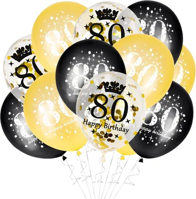 Produktbild von Dekorationsset 80. Geburtstag, 15 Ballons, Schwarz und Gold, für Feierlichkeiten