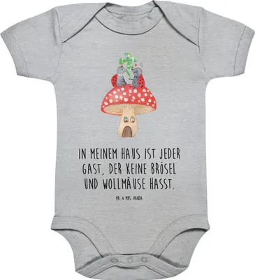 Produktbild von Mr. & Mrs. Panda babykleidung body Marienkäfer Fliegenpilz 12. - 18. Monat - Heather Grey - Geschenk, Wohnung, Babybody, Fleigenpilzhaus, Einteiler, Haus, Babystrampler