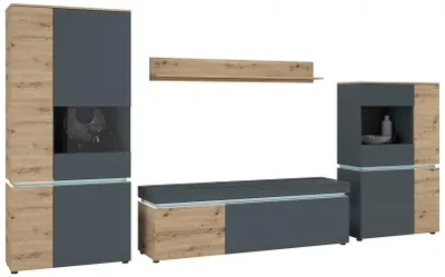 Productafbeelding van Wandmeubel Luci, opbouwmodel, 4-delig, eikenhout Artisan, grijs