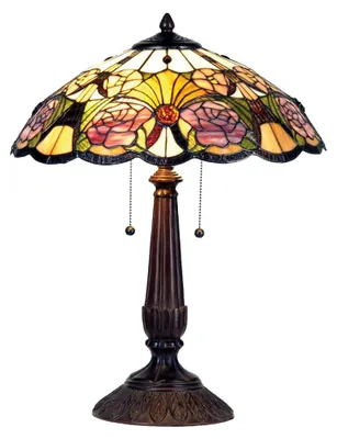 Zdjęcie produktu dla Clayre & Eef Tiffany lampa stołowa Ø 44x57 cm żółte zielone szklane kwiaty