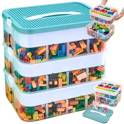 Produktbild von Box Behälter für Spielzeug Bausteine 3-schichtig LEGO Organizer