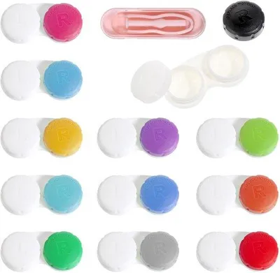 Productafbeelding van Contactlenshouder, 12 stuks - draagbare lenshouder - compartiment voor brillen - kleurrijk accessoire - ABS-kunststof - compact formaat: 6 x 3 x 3 cm - contactlensdoos