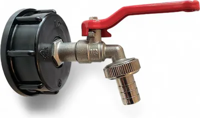 Produktbild von IBC Adapter S60 x 6 Grobgewinde Kugelhahn Griff Rot 1/2 Zoll Auslaufhahn