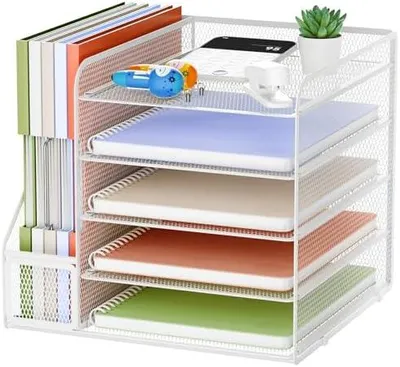 Produktbild von Marbrasse Schreibtisch Organizer und Büro Zubehör,5-Tier Briefablage,Mesh Büro Organizer für Schreibtischzubehör & Ablage(weiß)