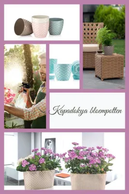 Produktbild von 5 Runden Mokka Blumentöpfe - Taupe mit Abfluss und Wasserauffang - Innen- und Außendekoration