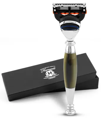 Produktbild von Nassrasierer Fusion 5 Unisex-Rasierer, Gesichtsrasierer, Griff aus Hornimitat Pack, Rasiermesser mit Klinge und Messing-Harz-Oberfläche, Abwaschbarer