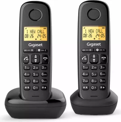 Zdjęcie produktu dla Telefon bezprzewodowy duo dect czarny - Gigaset - BASIC100DUONOIR - basic 100