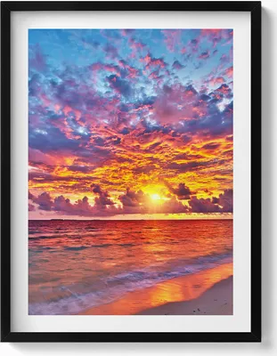 Produktbild von Sonnenuntergang über dem Meer– Wandbild mit Rahmen – Gerahmtes Bild  – Wanddekoration – 60x80 cm –  Schwarz Rahmen