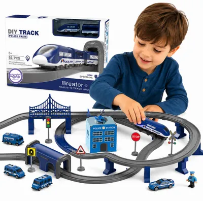 Imagen del producto de Woopie Tren Eléctrico Vagón Pista Estación De Policía Helicóptero Coches 92 Piezas.