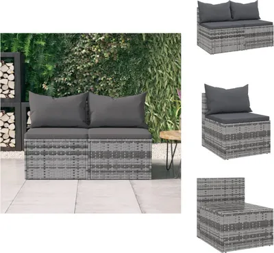 Produktbild von vidaXL Garten-Mittelsofas mit Kissen 2 Stk. Grau Poly Rattan -  Gartensofas
