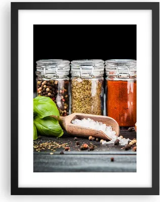 Produktbild von Gerahmtes Poster - Schwarzer Rahmen - Gewürze Knoblauch Holz Salz - 30x40 cm - Wand Bild - Wanddeko - Wandbilder - Wandposter - Bilderrahmen - Bilder - Kunstdruck - Wandbild - P2BPA30x40-2896