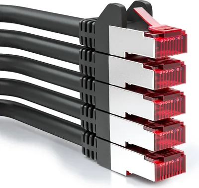 Produktbild von deleyCON 5x 2m CAT6 Patchkabel S/FTP PIMF Schirmung CAT-6 RJ45 Netzwerkkabel Ethernetkabel LAN DSL Switch Router Modem Access Point Patchfelder - Schwarz