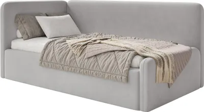 Produktbild von Selsey Fanko – Jugendbett 90x200 cm mit Matratze, Kopfteil links, Samt, Hellgrau