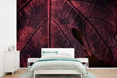 Produktbild von MuchoWow® Fototapete für Wohnzimmer oder Schlafzimmer Wandtapete Vinyl Motivtapete Abstrakt - Rot - Blätter - Pflanze - 600x400 cm - Vinyltapeten