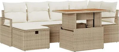 Image de Ensemble de canapé de jardin 7 pcs Beige polyrotin