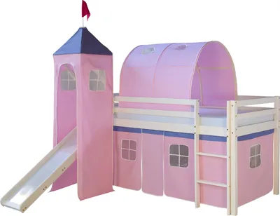 Image de Hochbett Spielbett Kinderbett Rutsche Turm Vorhang pink 90x200 Jugendbett Tun