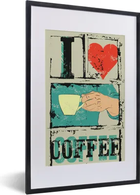Produktbild von MuchoWow® MuchoWow® Gerahmtes Poster Kaffee - Sprichwörter - Vintage - Zitate - Ich liebe Kaffee 40x60 cm - Poster mit zchwarzem Bilderrahmen - Poster in Rahmen