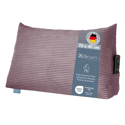 Produktbild von Rückenkissen | Lesekissen für Bett und Sofa | Cord rosa | 70 x 40 x 20cm | Stabiles Bettsitzkissen | XDREAM