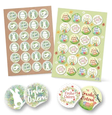 Produktbild von Logbuch-Verlag Set 48 Frohe Ostern Aufkleber Osterhase Osterdeko bunt Osteraufkleber rund Verpackung Kindergeschenke Geschenke Give-Away grün gelb pink grün rot