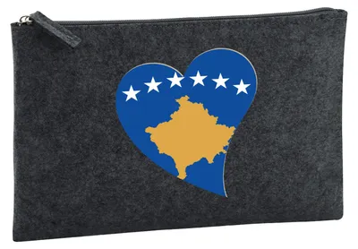 Produktbild von Huuraa Kulturbeutel Kosovo Flagge Herz 1 Liter Charcoal Filz Kosmetiktasche Geschenkidee