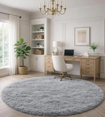 Productafbeelding van Hoogpolig vloerkleed Ø 120 cm, rond, grijs, voor woonkamer