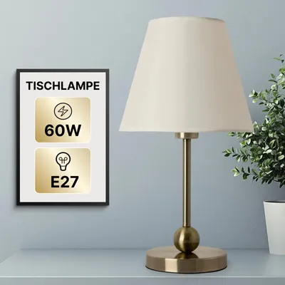 Zdjęcie produktu dla Lampa stołowa, brąz/biała, jedno źródło światła, z abażurem z tkaniny, ARTE LAMP Elba, gwint E27, do 60 W, do salonu i sypialni, wymiary: 25 x 25 x 45 cm, kod produktu: A2581LT-1AB