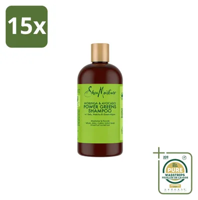 Productafbeelding van 15 x Shea Moisture Power Greens Shampoo met Moringa en Avocado, 384 ml - Voorraadpakket - 15 stuks