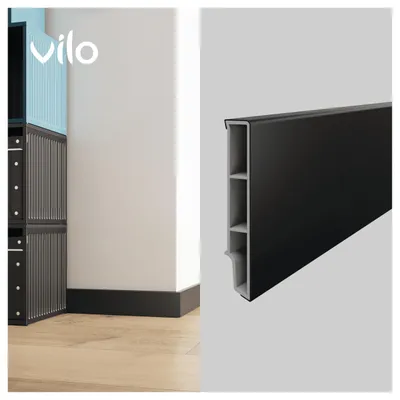 Produktbild von VILO Sockelleiste SEMPLA – moderne PVC Fußleiste - Wasserfest und Stöße - Länge 2.4m - Schwarz