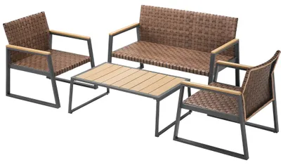 Immagine prodotto di Set Salotto da Giardino Tavolino 2 Poltrone e Divano in Polyrattan Marrone