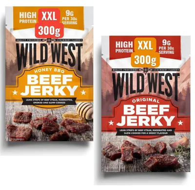 Produktbild von Wild West Beef Jerky Trockenfleisch Bundle 300g Honey BBQ & 300g Original