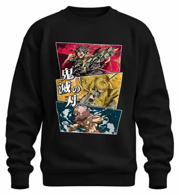 Produktbild von 鬼滅の刃 Kimetsu no Yaiba Tanjiro Zenitsu Inosuke Anime Geschenk Sweatshirt Pullover, Schwarz, S