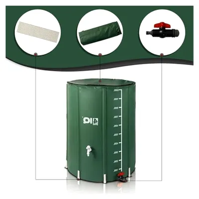 Produktbild von Faltbare Regentonne 1000 Liter - Regenfass mit Oberem Wasserhahn und Unterem Ablauf
