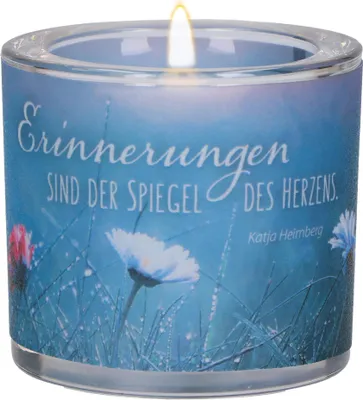 Produktbild von Windlicht Erinnerungen Glas mundgeblasen Blumenmotiv vierfarbig 6,5 cm Ø 6 cm H