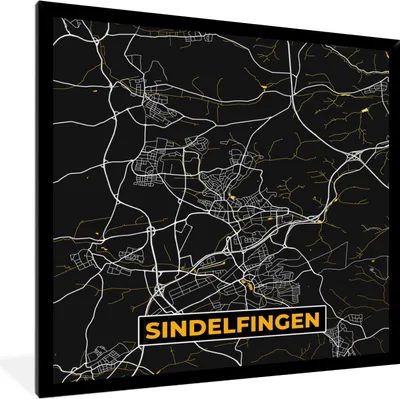 Produktbild von MuchoWow® Gerahmtes Poster Sindelfingen - Gold - Stadtplan - Deutschland - Karte 40x40 cm - Poster mit Schwarzem Bilderrahmen Wandposter Rahmen Foto Bilder - Mit Rahmen - Wanddekoration Schlafzimmer