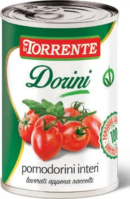 Produktbild von Torrente Dorini Pomodorini Kirschtomaten 400g - Ganze ungeschälte Tomaten aus Italien - Aromatisch in Tomatensaft - Ideal für Pasta & Pizza