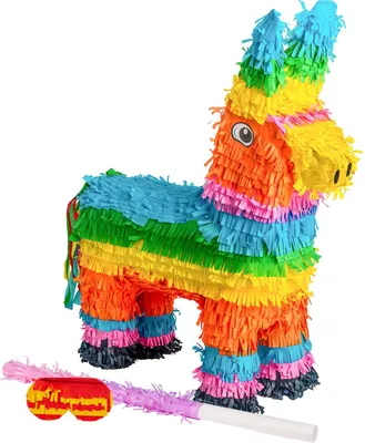 Produktbild von Fax Potato 3-teiliges Esel-Pinata-Set mit Stock und Augenbinde – rosa Stock