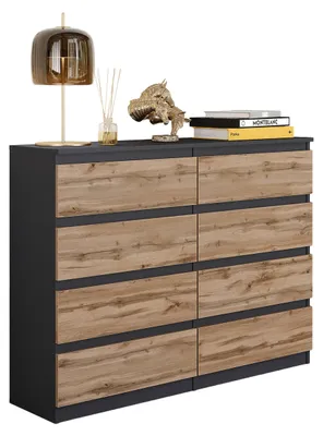 Produktbild von Kommode Anthrazit Grau / Wotan Eiche mit 8 Schubladen – Modernes Sideboard für Schlafzimmer & Wohnzimmer – Geräumige Kommode – GABRIEL