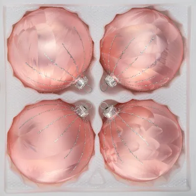 Produktbild von 4 tlg. Glas-Weihnachtskugeln Set 8cm Ø in "Ice Rosa Silber" Regen