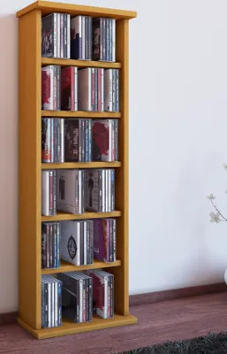 Produktbild von VCM CD Regal Holz | CD Regal mit Platz für 150 CDs oder 65 DVDs oder 36-Videos | Maße: H. 92 x B. 31 x T. 18 cm | elegantes DVD Regal stehend | Blu ray Regal fürs Wohnzimmer | CD Regal | Vostan