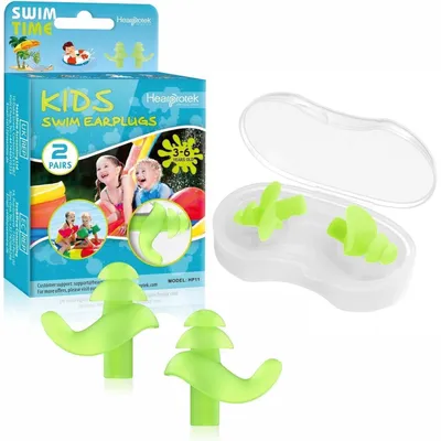 Produktbild von Ohrstöpsel Schwimmen Kinder, 2 Paar wasserdicht, Silikon, Grün, 3-6 Jahre
