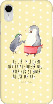 Produktbild von Mr. & Mrs. Panda Iphone XR Handyhülle Pinguin mit Kind - Gelb Pastell - Geschenk, Muttertag, Premium Kunststoff, Vorbild Mama, Handy Case, Mami, Mutter