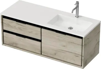 Produktbild von Sanox Badmöbel-Set Loft BxHxT 120,5 x 47 x 45,5 cm Frontfarbe craft oak mit Waschtisch Mineralguss weiß Griff chrom 8474