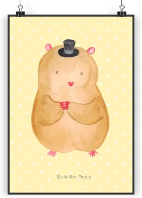 Produktbild von Mr. & Mrs. Panda Bild Hamster Hut DIN A4 - Gelb Pastell - Geschenk, Designposter, Kunstdruck, Magier, Deko, wanddeko, Plakat, Lustige Sprüche, Zylinder, Zwerghamster