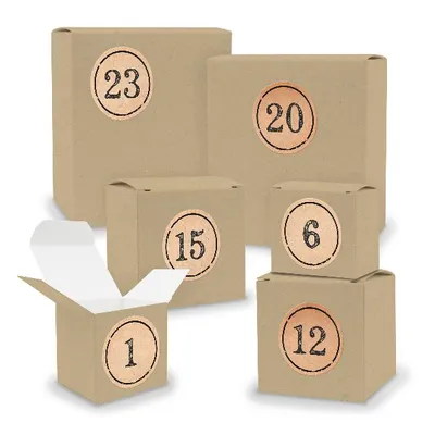 Produktbild von Adventskalender zum Füllen 24x Quader Würfel gemischt BRAUN + Sticker (V02 Z11)